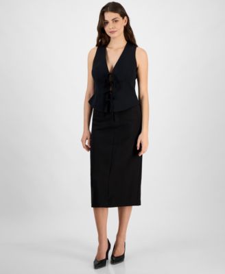 Women's Gold-Tone-Button Slit-Back Midi Skirt, Exclusively at Macy's 