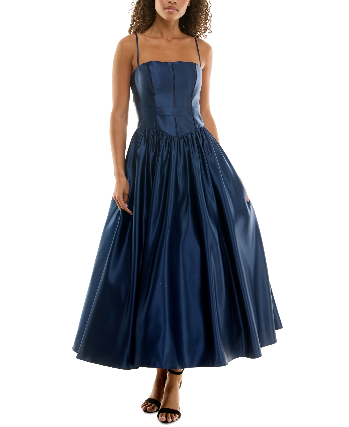 Juniors' Square-Neck Sleeveless Fit & Flare Dress - Navy/navy