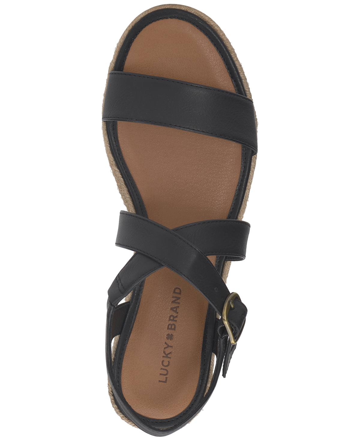 Shop Lucky Brand Women's Trianna Strappy Espadrille Wedge Sandals In Black Burnished Leather