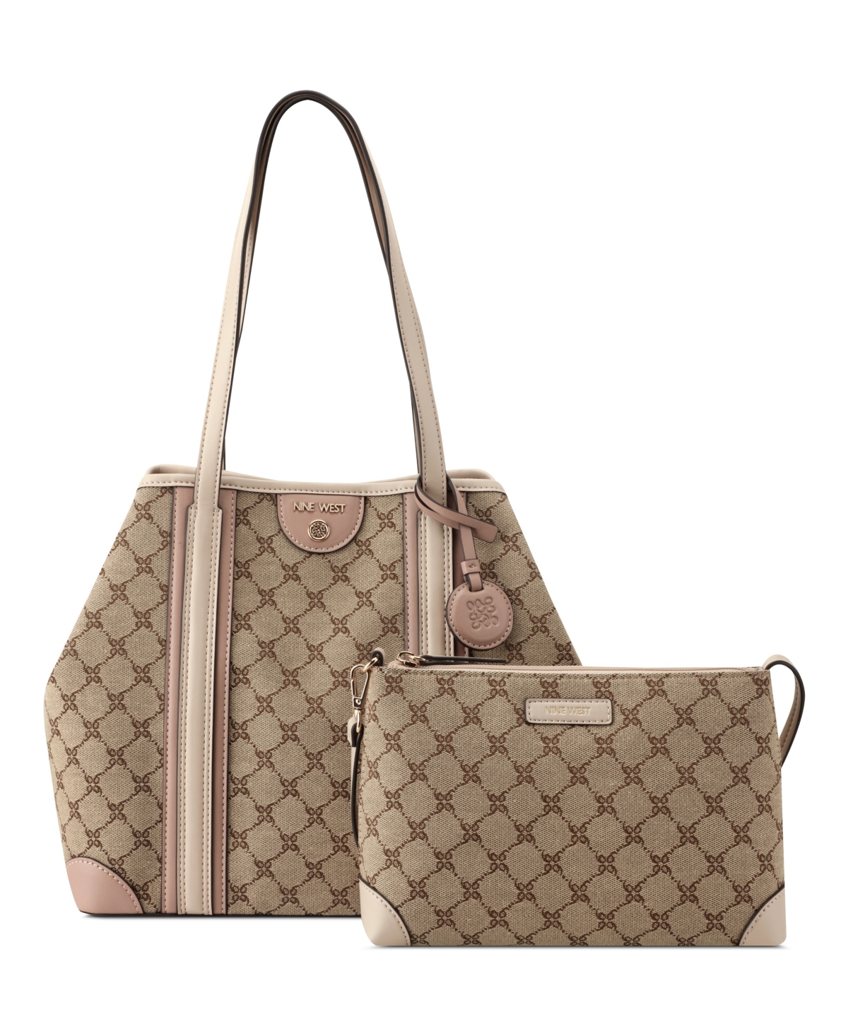 Nine West Teagan Two In One Tote Bag In Mocha Logo Multi