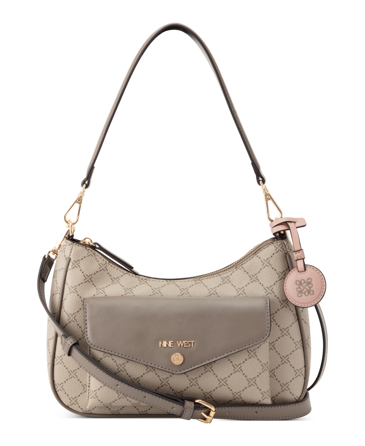 Nine West Caireann Medium Shoulder Bag In Beige Logo Flint