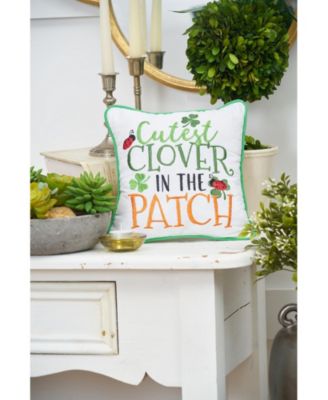 St. Patrick's Day "Cutest Clover In The Patch" Embroidered Small/Petite Accent Pillow, 10" x 10"