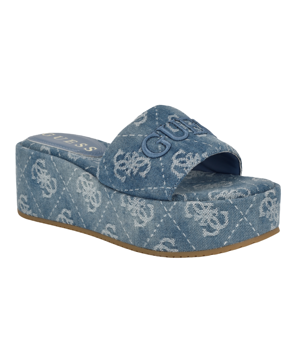 Guess Women's Bintai Platform Slide Wedge Sandals - Blue Denim Logo