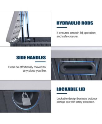 85 Gallon Deck Box, Lockable Storage UV Resistant Container with Hydraulic Rods for Patio Furniture Outdoor Cushions, Garden Tools and Sports Equipments, Brown