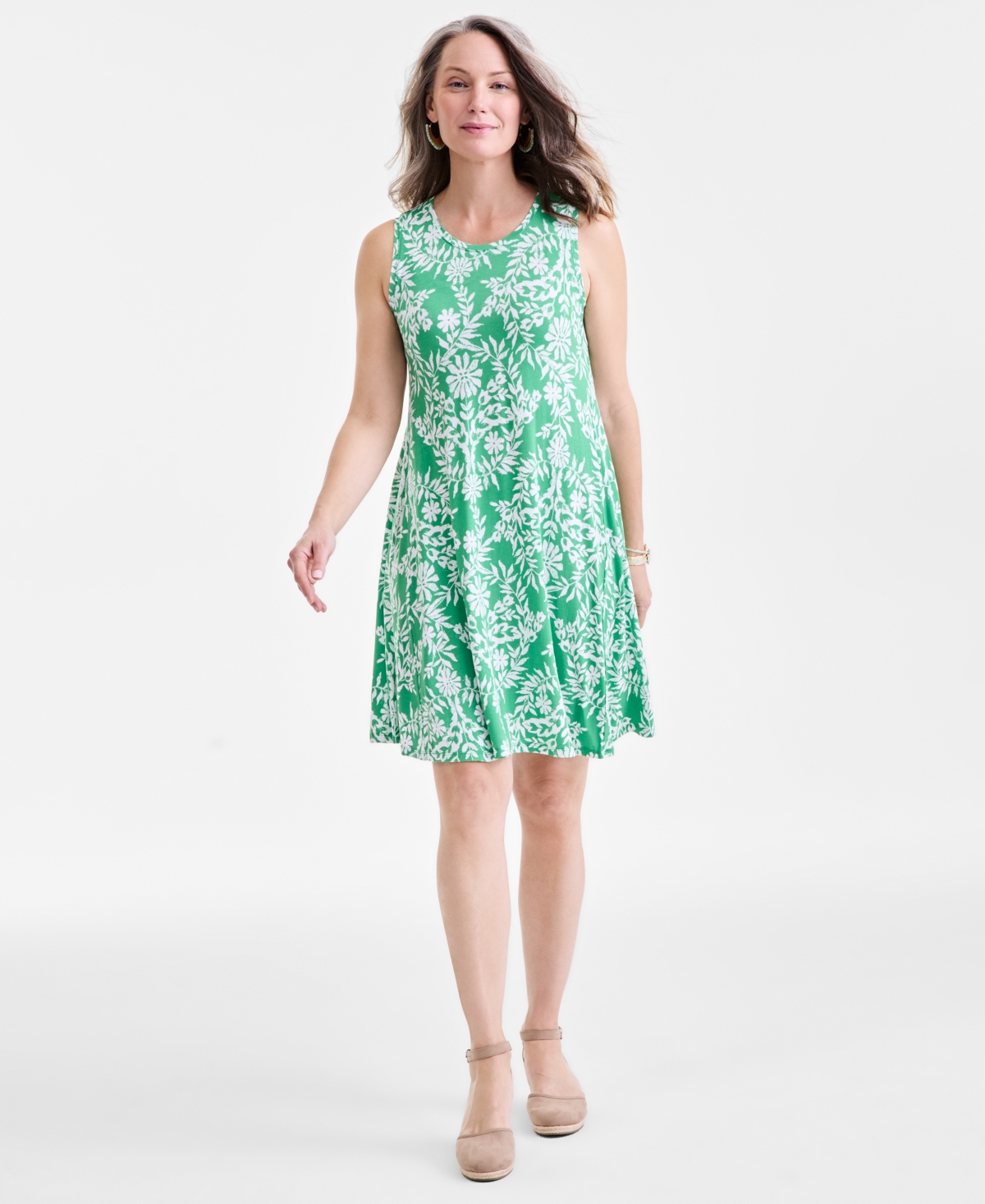 STYLE & CO PETITE FLORAL-PRINT SLEEVELESS FLIP-FLOP DRESS, EXCLUSIVELY AT MACY'S 