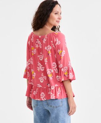 Petite Printed On/Off-The-Shoulder Top, Exclusively at Macy's
