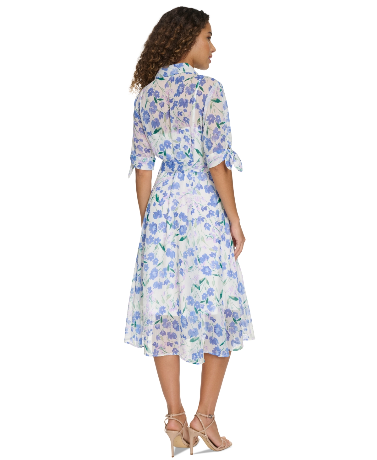 Shop Calvin Klein Women's Floral-print Button-front Chiffon Dress In Cream Multi