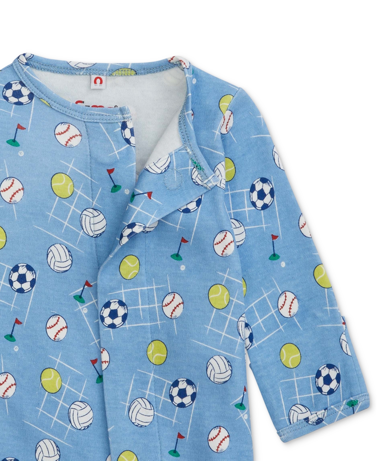 Easy Magnetic Close Baby Cotton Magnetic Footed Coverall In Having A Ball,blue
