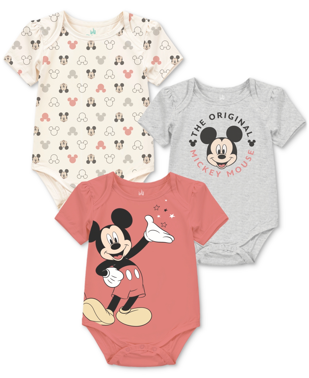 Disney Baby Mickey Mouse Short-sleeve Bodysuits, 3 Pack In Red