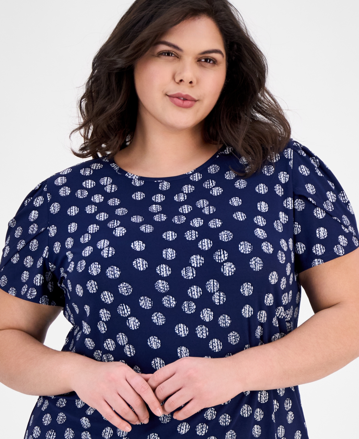 AK ANNE KLEIN PLUS SIZE PRINTED TULIP-SLEEVE TOP 