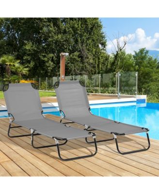 Folding Chaise Lounge Set of 2 with Adjustable Backrest, Dark