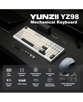 YZ98 Gasket Mechanical Keyboard 99 Key Hot Swappable BT5.0/2.4G/USB-C Wireless Gaming with 5-Layer Sound Padding NKRO 98% Layout with RGB for Linux/Win/Mac Milk Switch