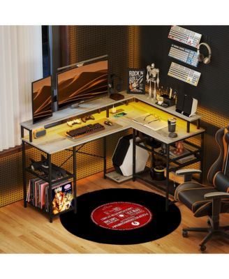 L Shaped Desk with LED Lights and Power Outlets Gaming Desk