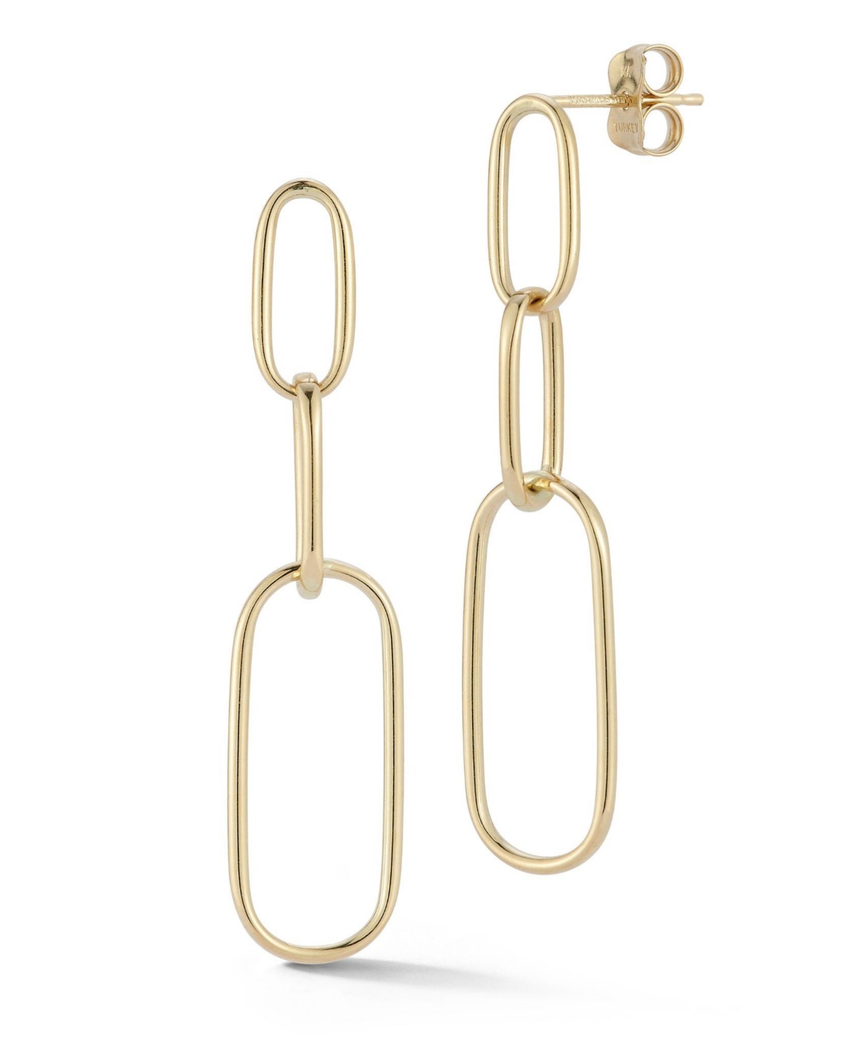 14K Gold Tri Link Dangle Drop Earrings - 14k gold