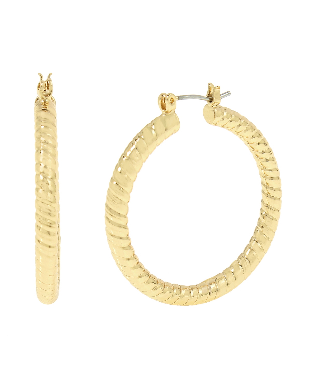 Textured Medium Hoop Earrings - Silver