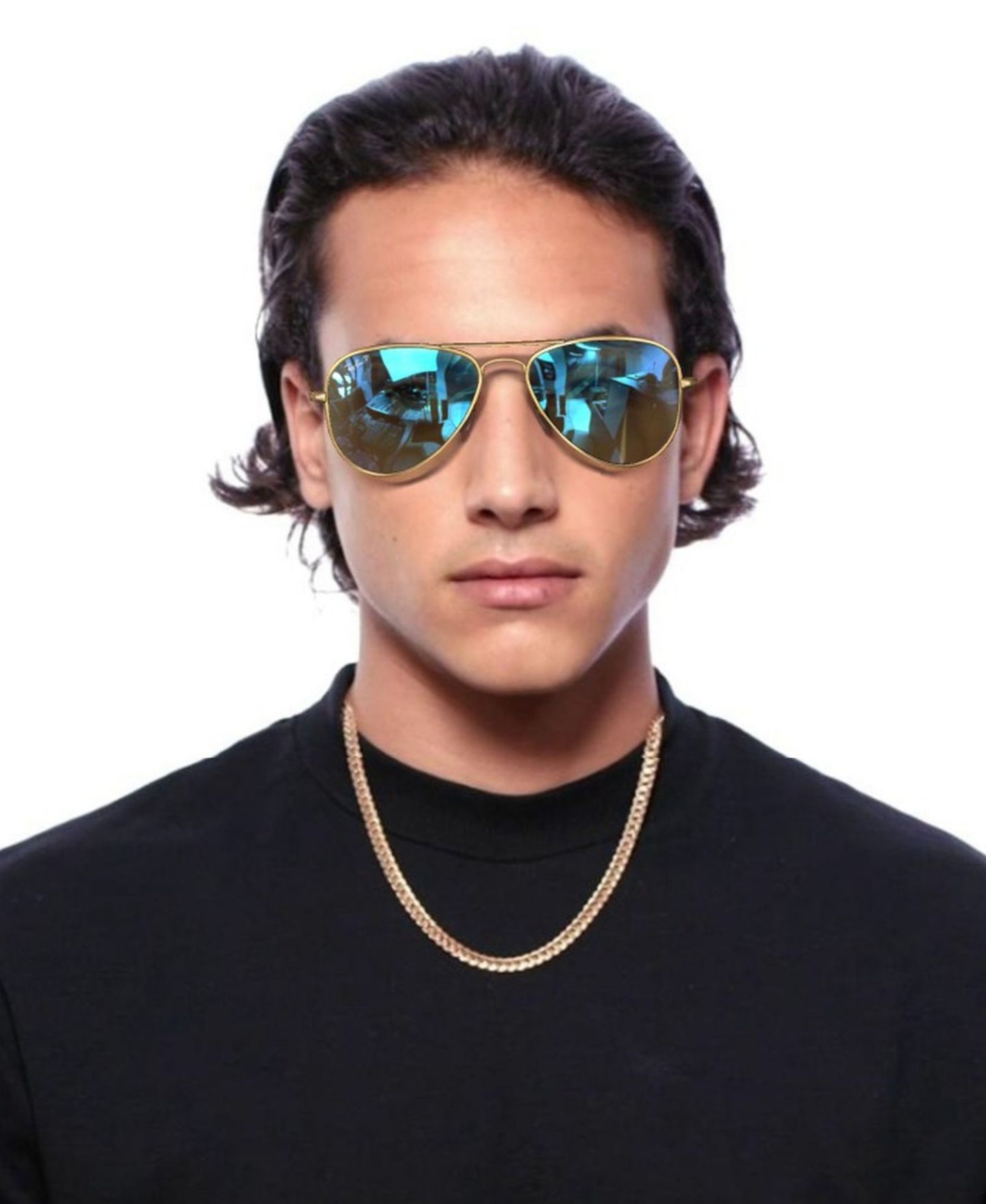 Солнцезащитные очки Ray-Ban Unisex Polarized Aviator Mirror Sunglasses, RB3025, цвет: Золотой матовый / Синий — фото 9