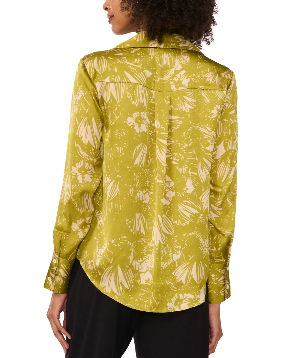 VINCE CAMUTO WOMEN'S PRINTED COLLARED V-NECK LONG-SLEEVE TOP 