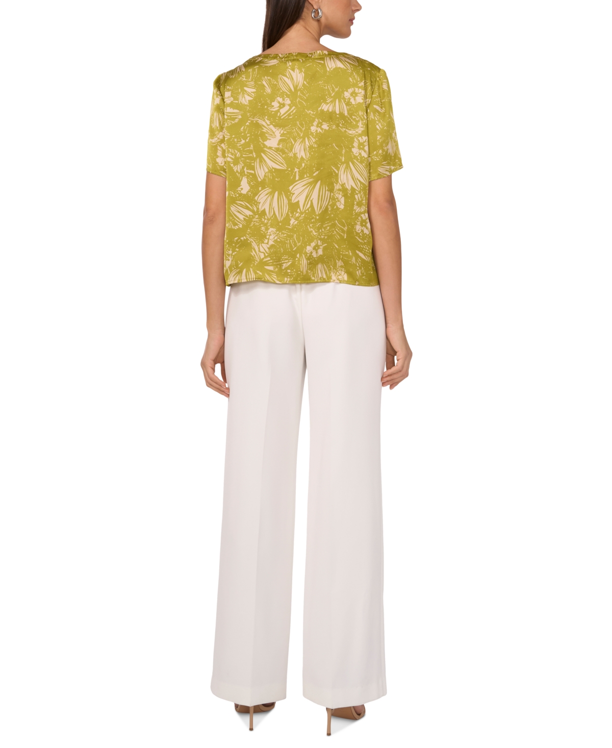 VINCE CAMUTO WOMEN'S PRINTED SHORT-SLEEVE ROUND-NECK TOP 