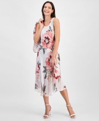 Robbie Bee Women's Floral Print Chiffon Midi Dress & Jacket Set - Macy's