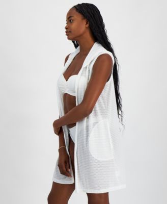 Women's Hooded Zip-Front Sleeveless Swim Cover-Up