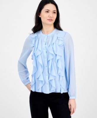 Anne Klein - Women's Ruffle-Front Button-Front Blouse
