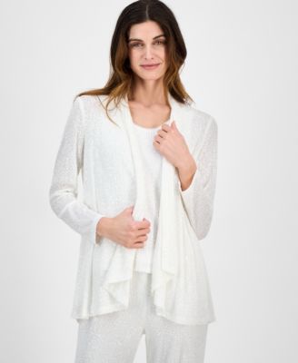 Anne Klein - Petite Open-Front Long-Sleeve High-Low Cardigan