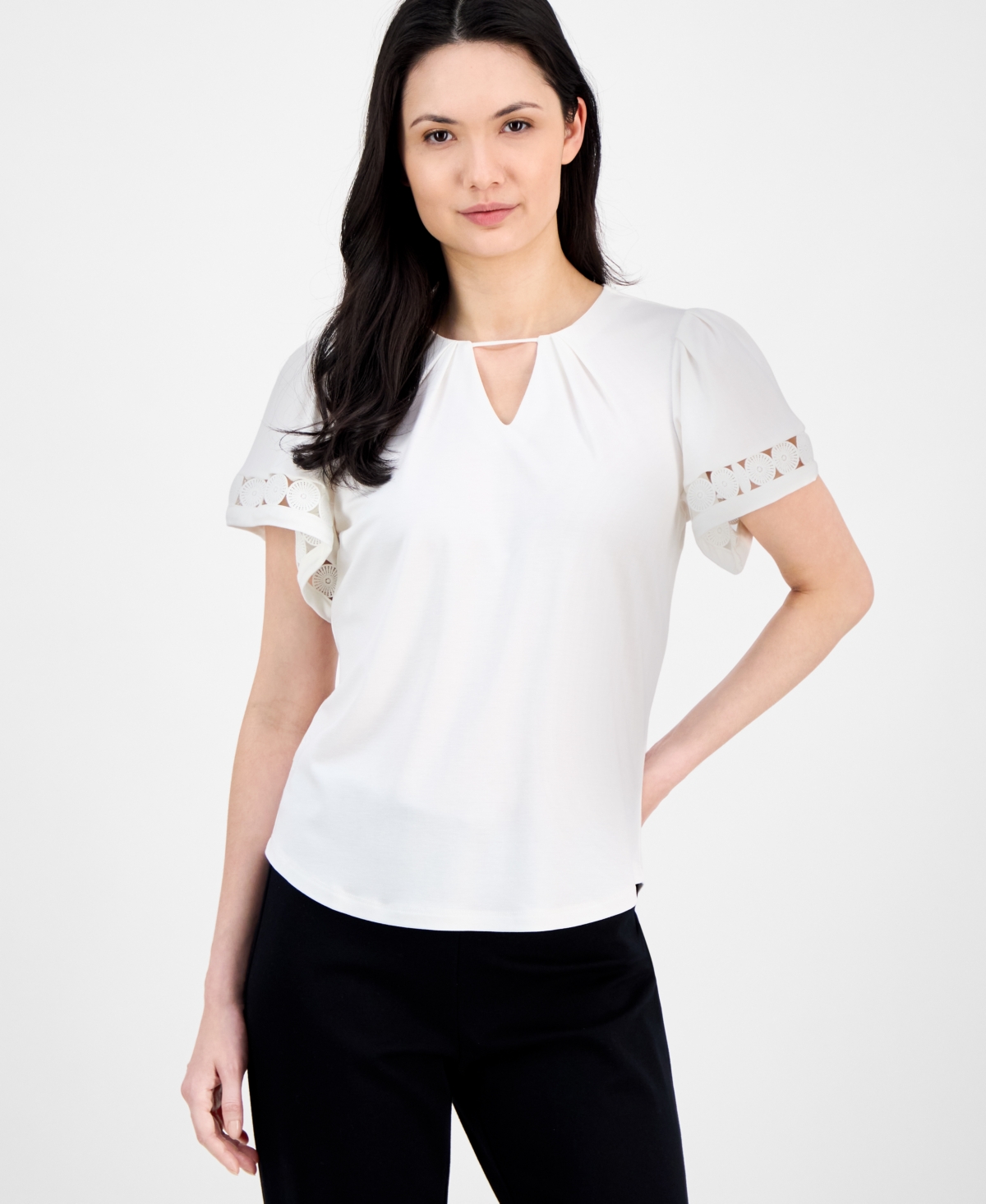 Anne Klein Harmony Keyhole Blouse In Bright White