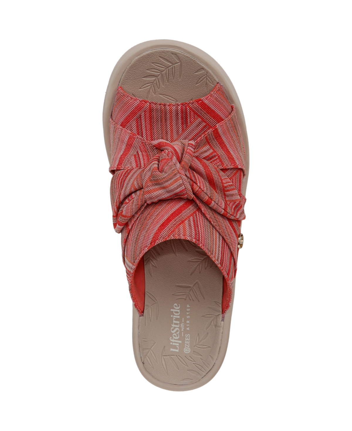 Shop Bzees Premium Women's Smile Washable Slide Wedge Sandals In Coral Weekend Stripe Fabric