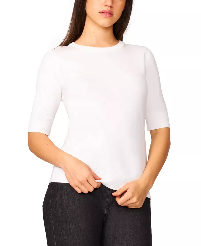 Women's Crew-Neck Elbow-Sleeve Fine-Gauge Sweater - thumbnail 4