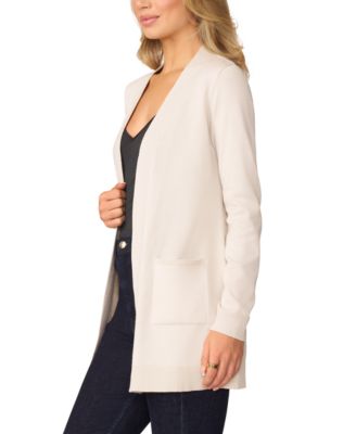 Petite Cable Trim Open Front Cardigan Sweater