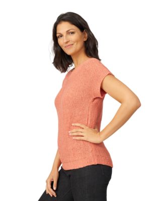 Petite Buttoned-Back Dolman-Sleeve Tape Yarn Sweater