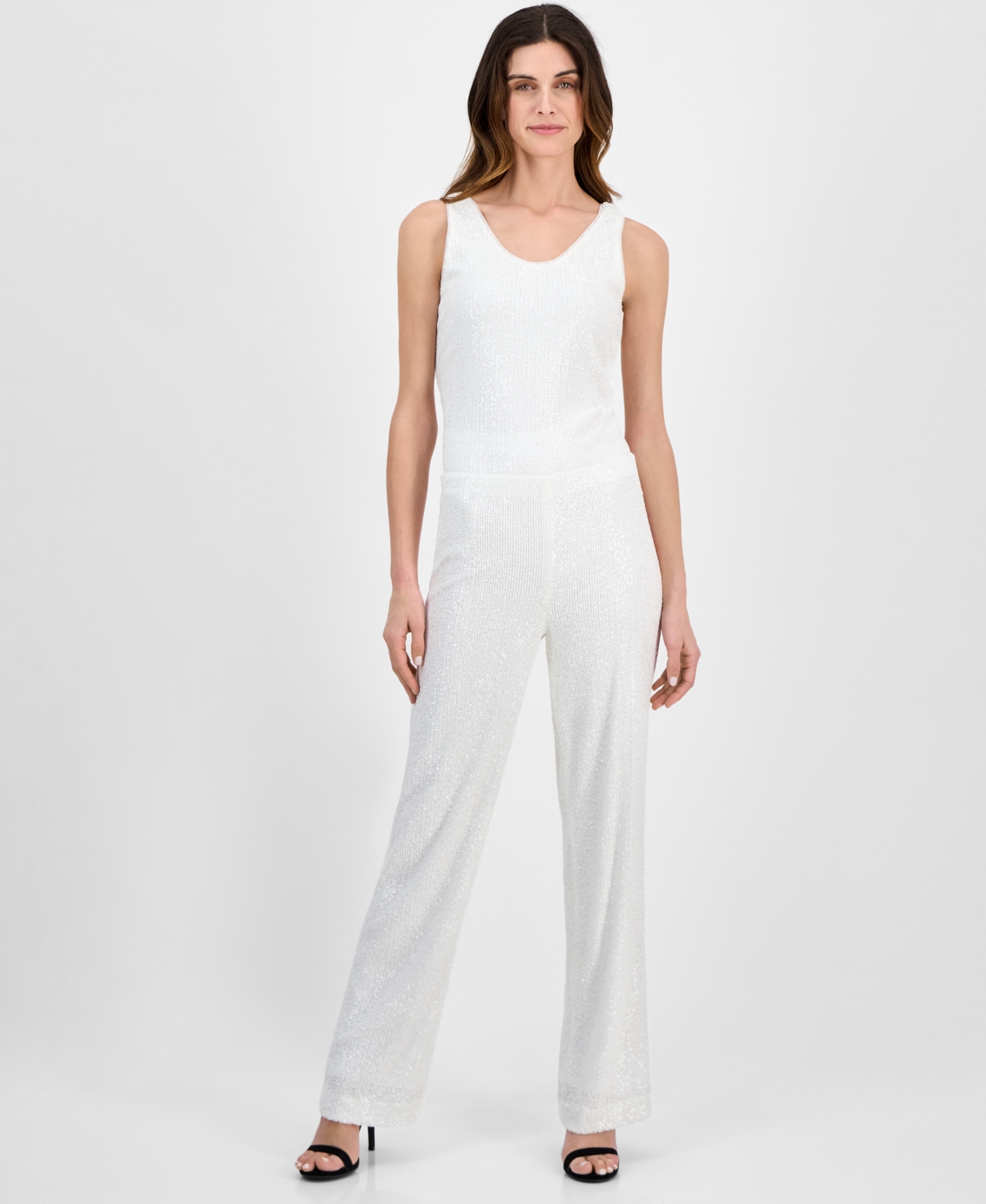 Women's Pull-On Sequinned Wide-Leg Pants - Bright White