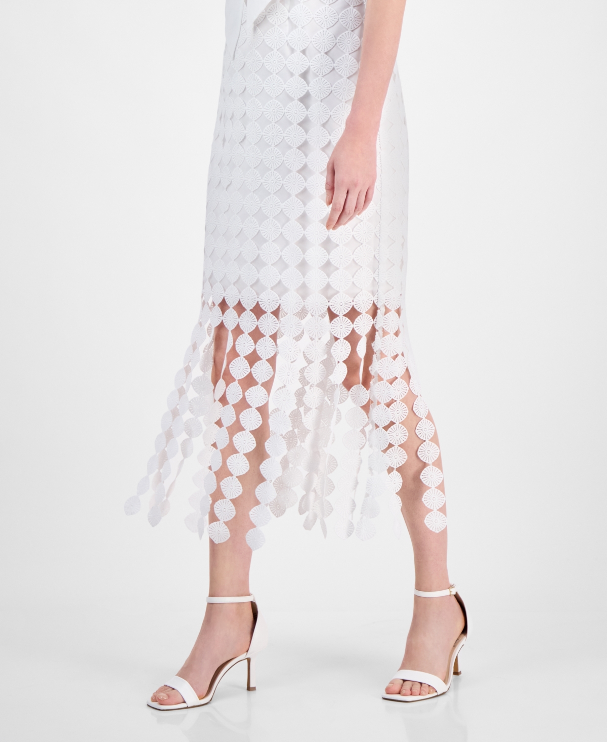 Anne Klein Lace Fringe Hem Sleeveless Maxi Dress In Bright White