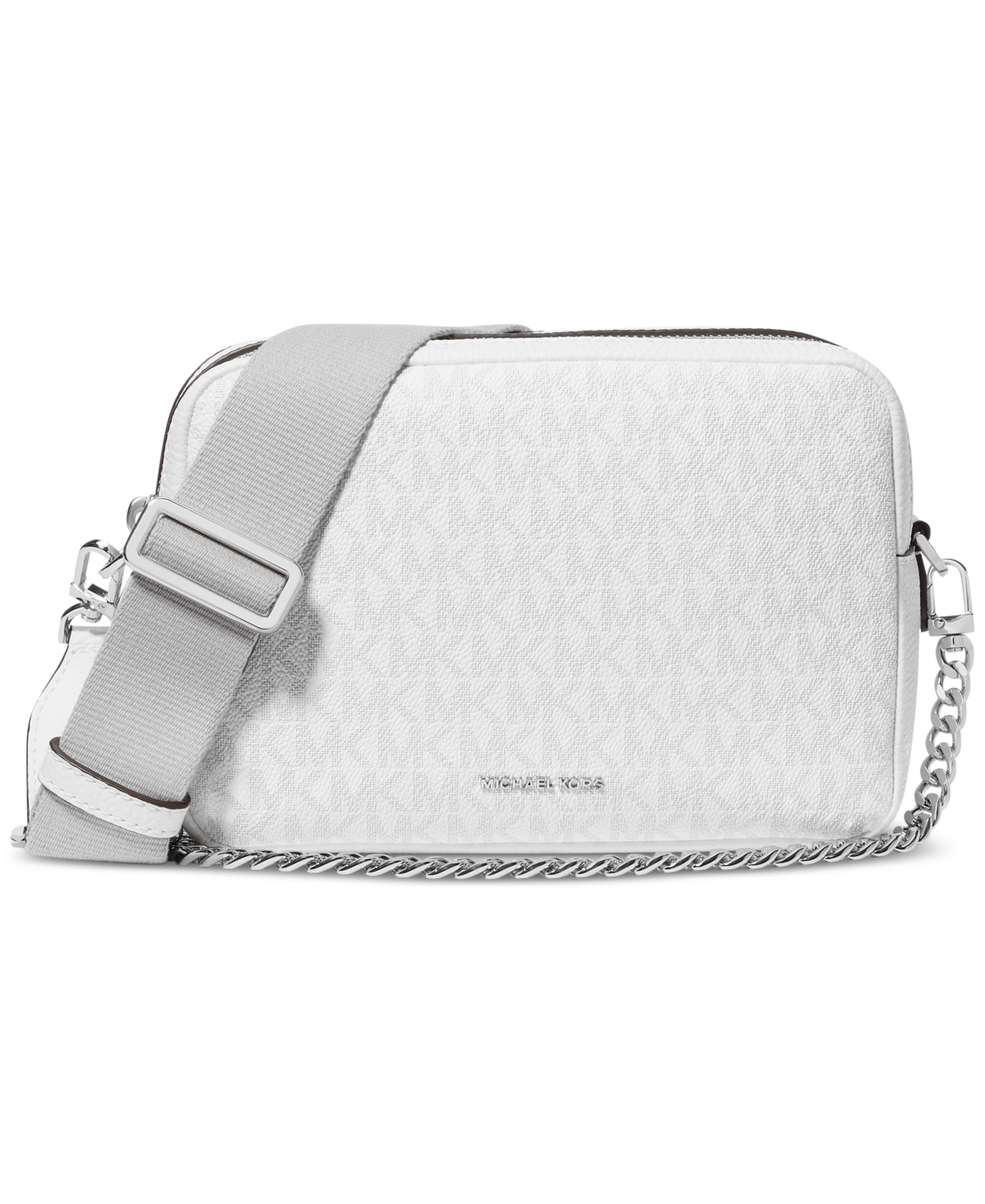 Michael Kors Michael  Bryant Mini Double Zip Chain Camera Crossbody In Optic White,allum