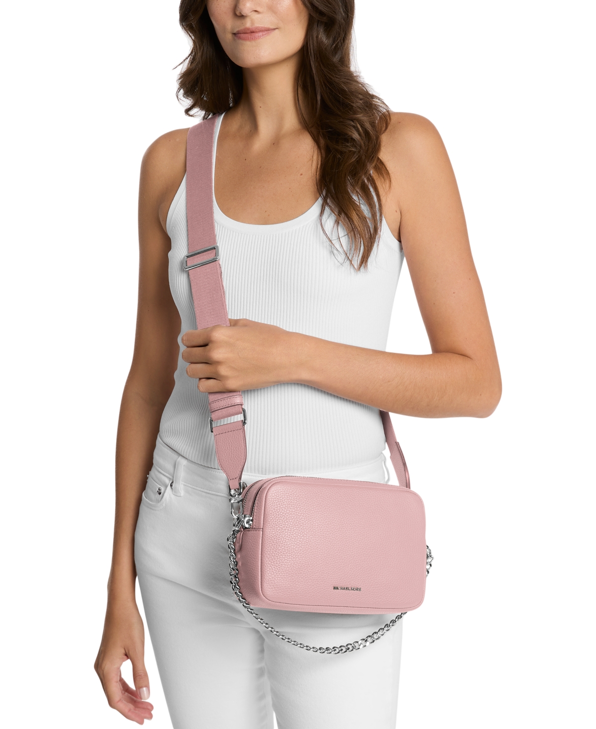 Michael Kors Michael  Bryant Medium Leather Double Zip Chain Camera Crossbody In Smokey Rose