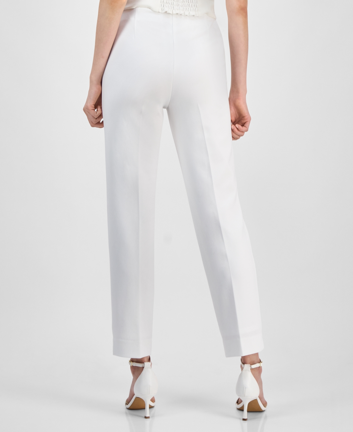 Shop Anne Klein Petite Pull-on Mid-rise Hollywood-waist Pants In Bright White