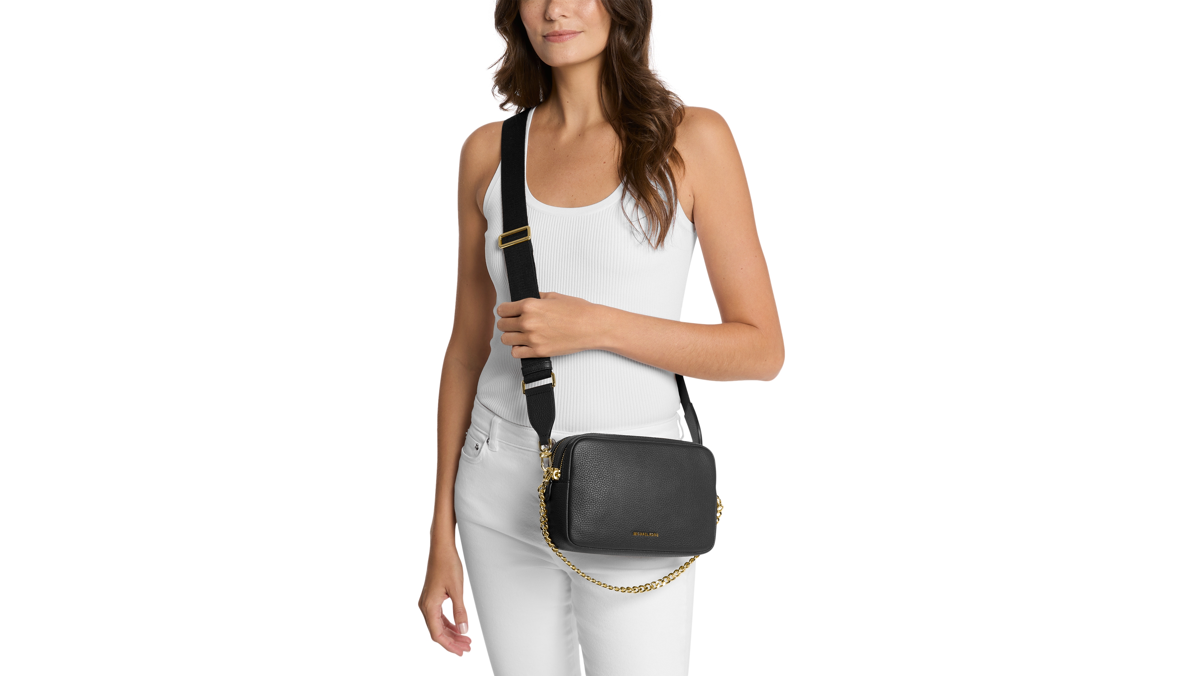 Michael Kors Bryant Medium Leather Double Zip Chain Camera Crossbody