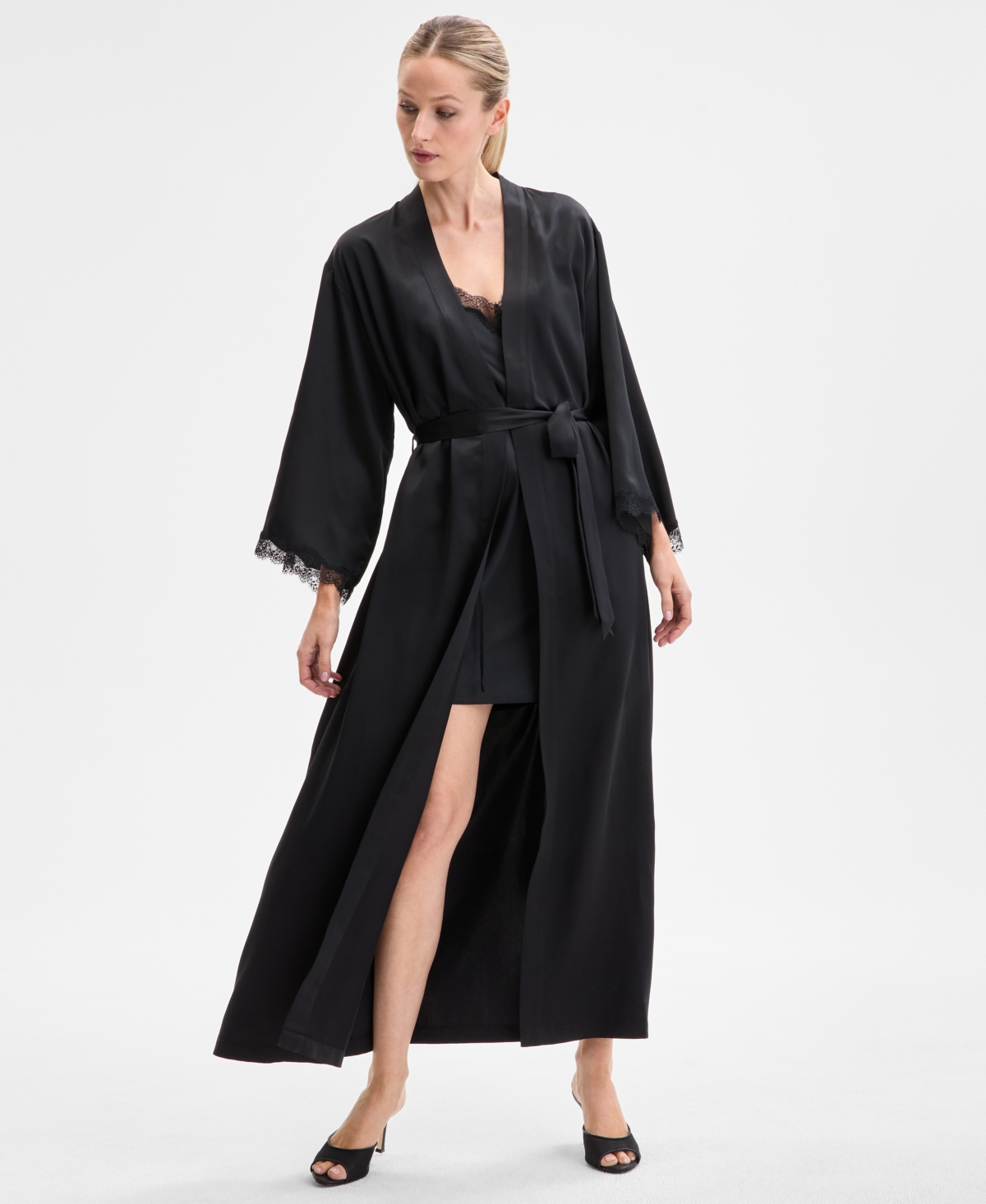 Women's Lace-Trim Satin Robe, Exclusively at Macy's - Juicy Pink