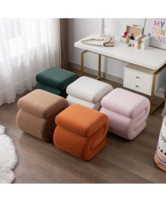 Chic S-Shape Velvet Footstool, Upholstered Makeup Stool, Modern Ottoman for Bedroom, Living Room, and Dressing Area-The Pop Home