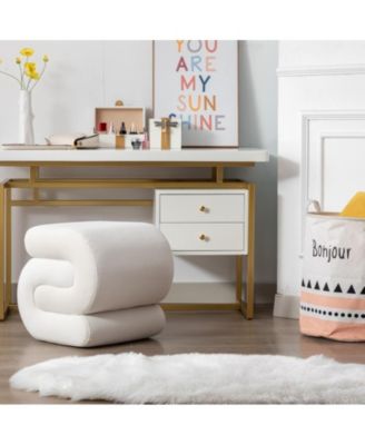 Chic S-Shape Velvet Footstool, Upholstered Makeup Stool, Modern Ottoman for Bedroom, Living Room, and Dressing Area-The Pop Home