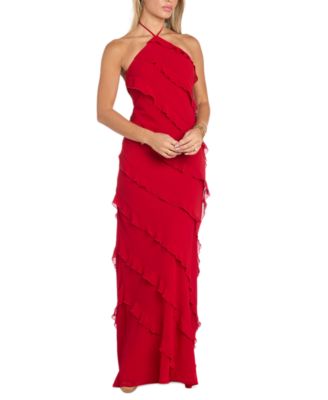 Juniors' Tiered Ruffled Chiffon Gown