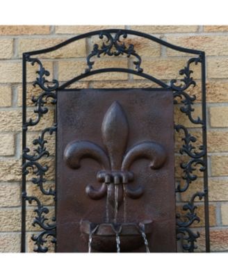 French Lily 33-Inch Polystone Outdoor Solar Wall Fountain - Iron Finish