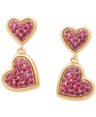 kate spade new york - Two-Tone Cubic Zirconia Pav&eacute; Double Heart Drop Earrings