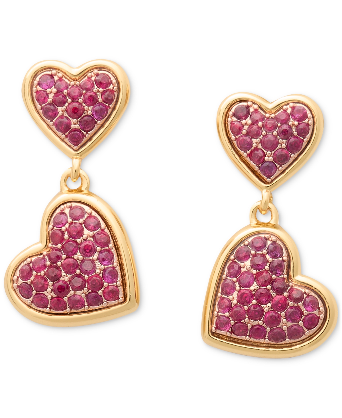 Kate Spade Two-tone Cubic Zirconia Pave Double Heart Drop Earrings In Red.