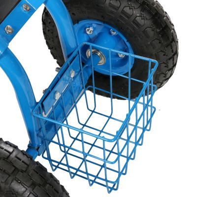 Garden Cart Rolling Scooter with Extendable Steering Handle - Swivel Seat and Utility Basket - Blue