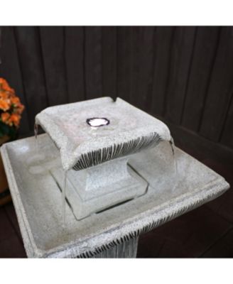 25-Inch Square 2-Tier Outdoor Bird Bath Water Fountain - LED Lights - Electric Submersible Pump with Adjustable Flow