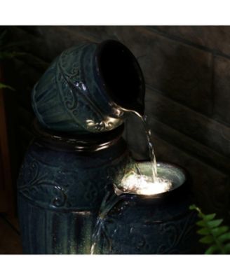 Tour de Vase Ceramic 27-Inch Outdoor Water Fountain - LED Lights - Electric Submersible Pump with Adjustable Flow