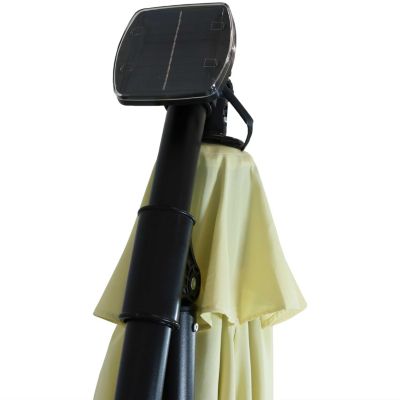 Outdoor Steel Cantilever Offset Patio Umbrella with Solar LED Lights, Air Vent, Crank, and Base - 9'