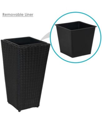Decorative Square Polyrattan Basket-Style Planters - 9", 11.5", and 14.75" Square - Black - 3-Piece Set