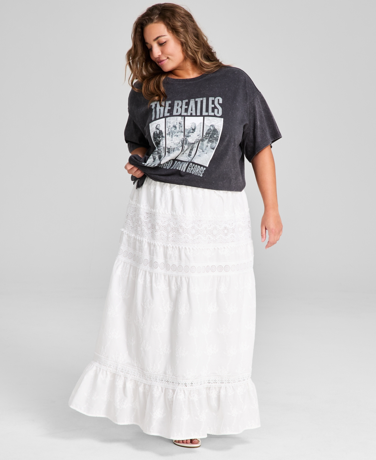 And Now This Plus Size The Beatles Graphic Band T-shirt In Washed Grey